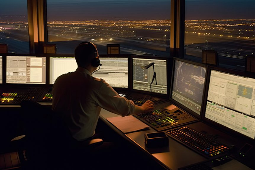 Air traffic controller managing flight operations for safe navigation.